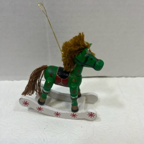 VTG Wooden Hand Painted Rocking Horse Hanging Christmas Tree Ornament 4" - Picture 4 of 10